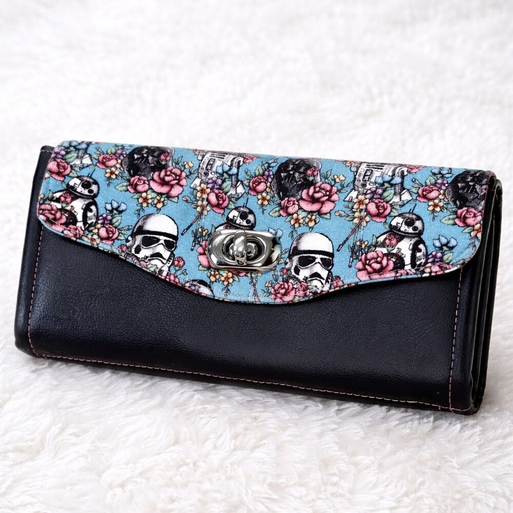 Handmade Gothic Floral Skull Wallet Clutch Zip Around Purse Alternative